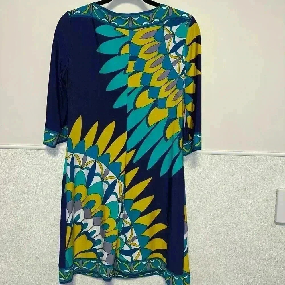 Women's Donna Morgan Dress, Size 6, NavyTeal Vintage Psychedelic Mod Shift Dress - Picture 9 of 11